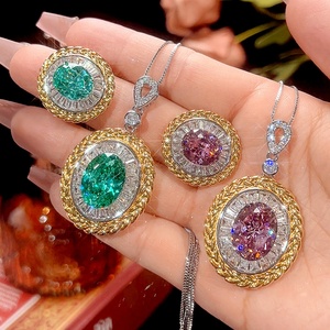 2026 Best Selling Eco-friendly Copper 12*16/10*12mm Colorful Zircon Floral Pendant <b>Earrings</b> Ring Set of Jewelry in Gold Plated - Product Image 3
