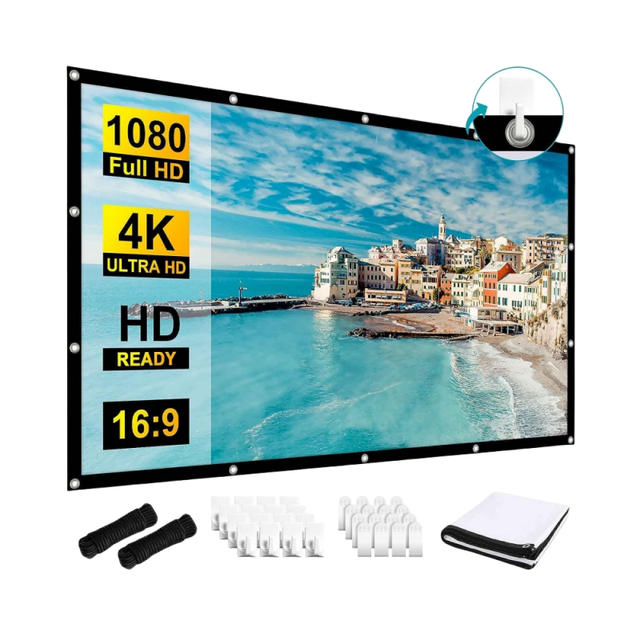 Projection Screens 16:9 4KHD Foldable Anti-Crease Alr Manual 100 Inch Projector Movies Screen for Home Theater Outdoor Indoor