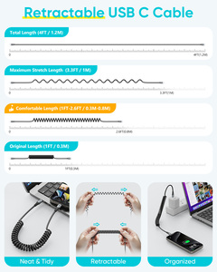 Cable USB C SUNGUY de fábrica, personalizado, de 60W, cable de carga rápida retráctil, cable de datos para teléfono, portátil, batería externa y coche. - Product Image 6