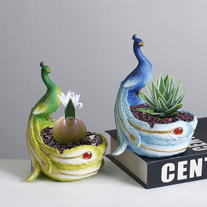 Pot de fleurs en résine au design européen créatif, motif paon de dessin animé, mignon, pour décoration intérieure, <span class=keywords><strong>balcon</strong></span>, jardin et <span class=keywords><strong>idée</strong></span> cadeau pour plantes succulentes - Product Image 4