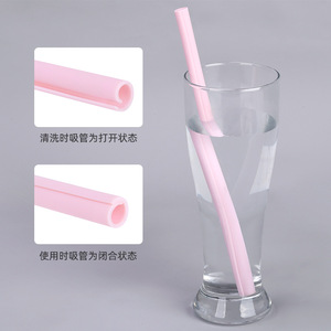 Foldable Silicone <b>Straw</b> <b>Reusable</b> High Temperature Resistant Pink Travel Drinkware - Product Image 5