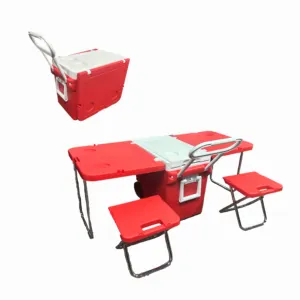 Nevera multifuncional con mesa y sillas, taburetes, mesa de camping, cofre de hielo PP para exteriores