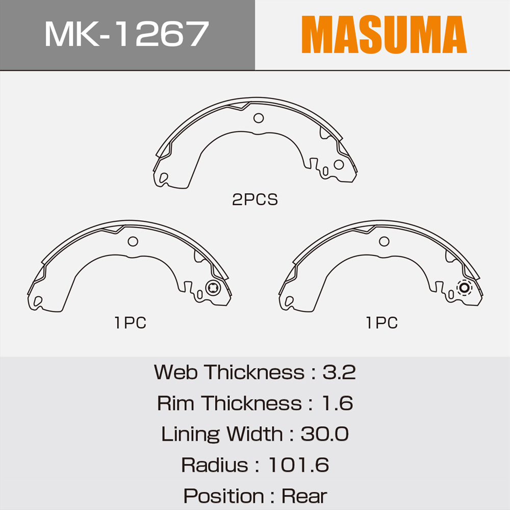 MASUMA MK-1267 Drum Brake Shoes for Isuzu Pickup & More