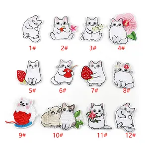 De gros chat correctifs de conception-Patchs de broderie créatifs, motif chat blanc, différents, dessins animés, pour couture