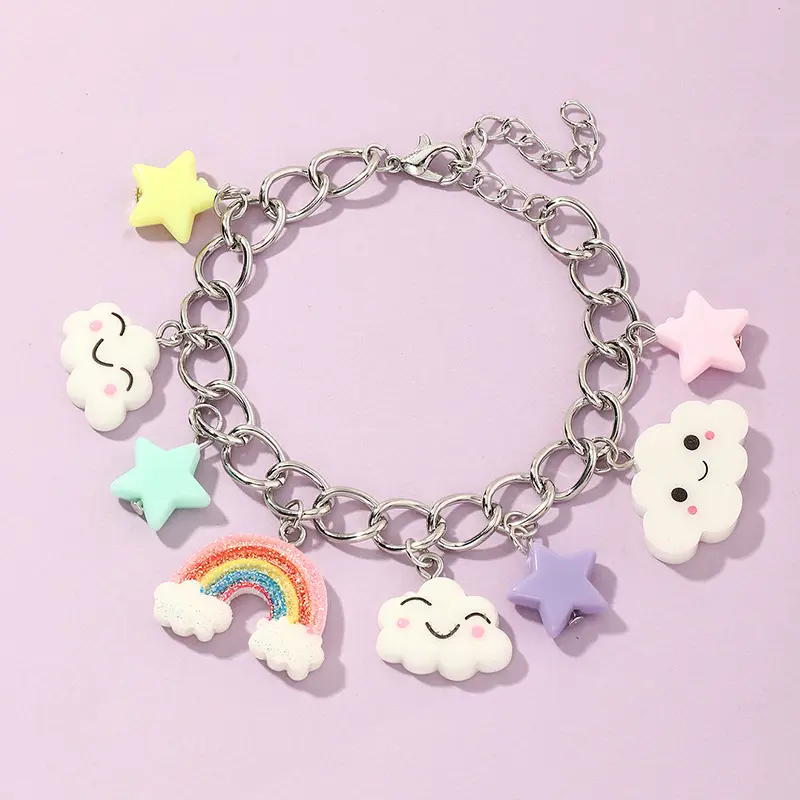 RiisngMoon Wholesale Kids Gifts Adjustable Clouds Butterfly Stars Jewelry Children Rainbow Beads Bracelet