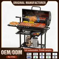 Barbecue au charbon de bois moderne haut de gamme OEM avec rôtissoire et fumoir, en acier thermolaqué 2,0 mm, garantie 5 ans, certifié CE GS EN 1860