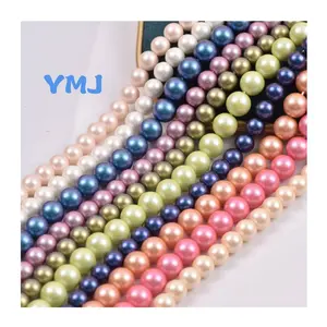Ingrosso YMJ conchiglia multicolore perla 6mm 8mm 10mm oro grigio viola verde rosso perline rotonde smerigliate per la decorazione collana di gioielli