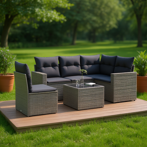 Conjunto de Sofá de Jardín Gris Oscuro, Ratán, 4 Plazas, Resistente a la Intemperie, Muebles de Exterior, Diseño Contemporáneo - Product Image 2