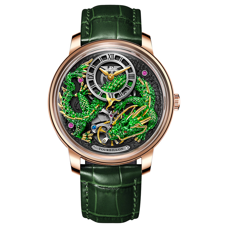 P6632 เข็มขัดมังกรเขียว-กุหลาบเปลือกดำ-เข็มขัดเขียว