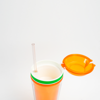 Gobelets réutilisables en plastique transparent de qualité alimentaire, portables, 350 ml, 2-en-1, avec couvercle et paille, et bol à collation intégré