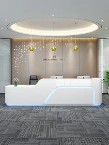 Mostrador de recepción Luz LED blanca Muebles de oficina de alta calidad Mostrador de oficina de madera MDF Salón de belleza Escritorios de recepción blancos - Product Image 4