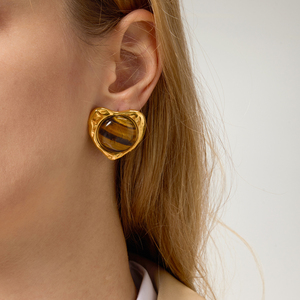 Collar de acero inoxidable con placa de oro PVD de 18 quilates de J & D, collar con colgante de corazón de piedra de ojo de tigre clásico Vintage - Product Image 4