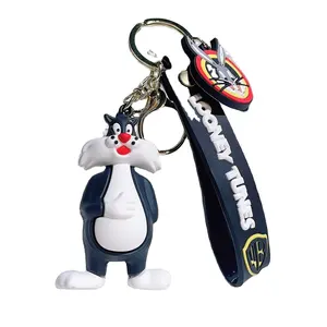 Commercio all'ingrosso carino PVC Anime gomma Daffy anatra chiave portachiavi carino bambola auto animali piccolo giocattolo