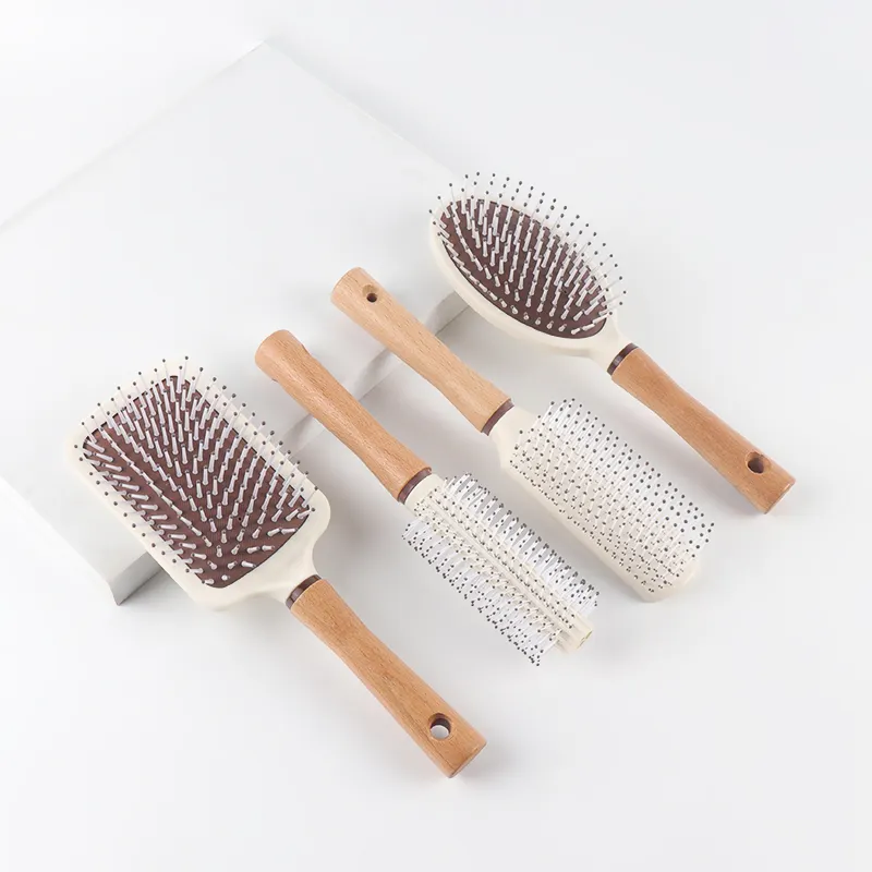 Durable Using Low Price Easy Clean Brush Hair Curler Comb With Wooden Handle