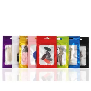 PE plastik kendinden mühür kilitli alüminyum folyo çanta 0.16mm fermuar Mylar plastik poşetler, mavi, altın, kırmızı, siyah kese don pencere