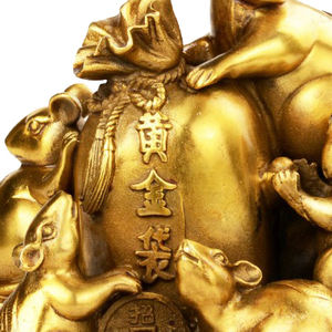 황동 재료 중국 조디악 5pcs 돈 가방에 대 한 쥐 동물 동상 - Product Image 5