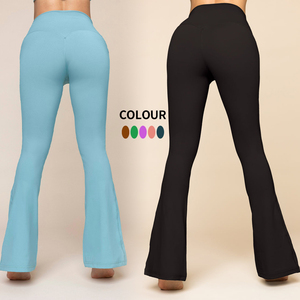 Pantalones acampanados de yoga reciclados ecológicos, de cintura alta, cruzados desnudos, ajustados, informales, atléticos, de pierna ancha, sólidos, para levantamiento de cadera - Product Image 5