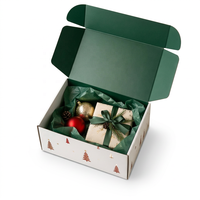 Boîte d'expédition en carton blanc et vert personnalisée, imprimée avec un arbre de Noël, emballage cadeau pour les fêtes avec logo