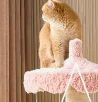 Pink Cat Tree <b>Scratching</b> <b>Post</b> Wooden Cat Tower with Hanging Pom Toys Indoor Pet Furniture - Product Image 2