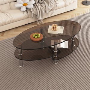 Oval <b>Coffee</b> <b>Table</b> Tempered Glass 120x60x45 Cm Modern Living Room <b>Table</b> Minimalist Design - Product Image 4