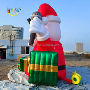 <strong>Customized</strong> <strong>Inflatable</strong> Christmas Blow up Santa Claus <strong>Inflatable</strong> Singing Santa With Guitar <strong>Microphone</strong> and Gift Box - Product Image 3