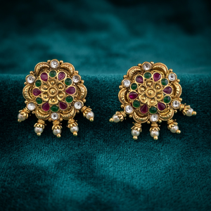 Dernières boucles d'oreilles classiques antiques faites à la main de qualité export avec placage or mat 233095 - Product Image 3