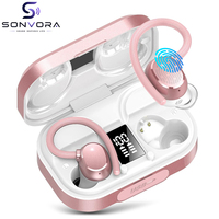 Écouteurs intra-auriculaires Q25 avec crochet d'oreille, son stéréo basses profondes, véritables écouteurs sans fil avec batterie externe et double affichage LED de la batterie