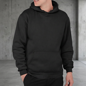 Sweat-shirt à capuche noir pour homme, coupe classique, en coton molletonné, couleur unie, avec poche, pour l'automne - Product Image 5