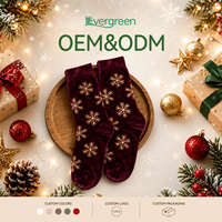 Chaussettes de Noël en velours tricotées sur mesure avec flocons de neige, logo et emballage personnalisés, couleur rouge vin, chaussettes mi-mollet en velours pour femme, cadeau de fêtes
