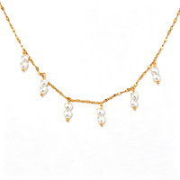 Collier Vintage Tendance pour Femme avec Pendentif en Acier Inoxydable, Faux Perles et Pompon, Perles de Riz Plaqué Or, Style Luxe Léger