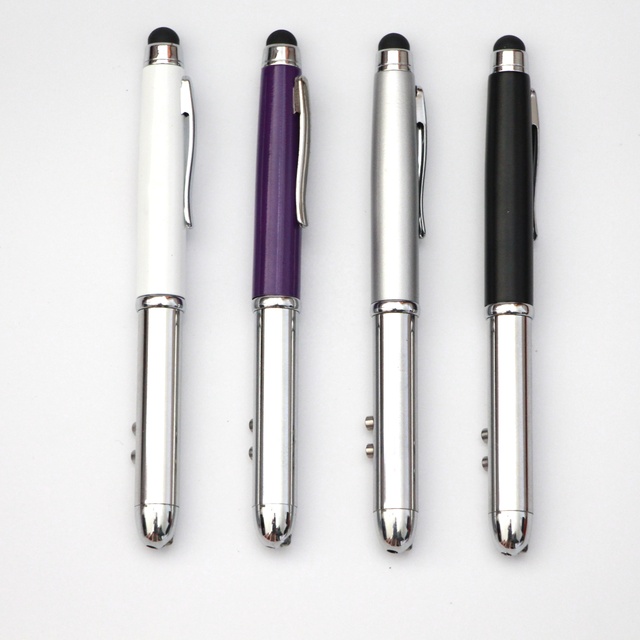 Multi-function Metal Pen 4 in 1 Laser Pointer Pen With Red Pointer White Led Flashlight Stylus Ballpoint Pen