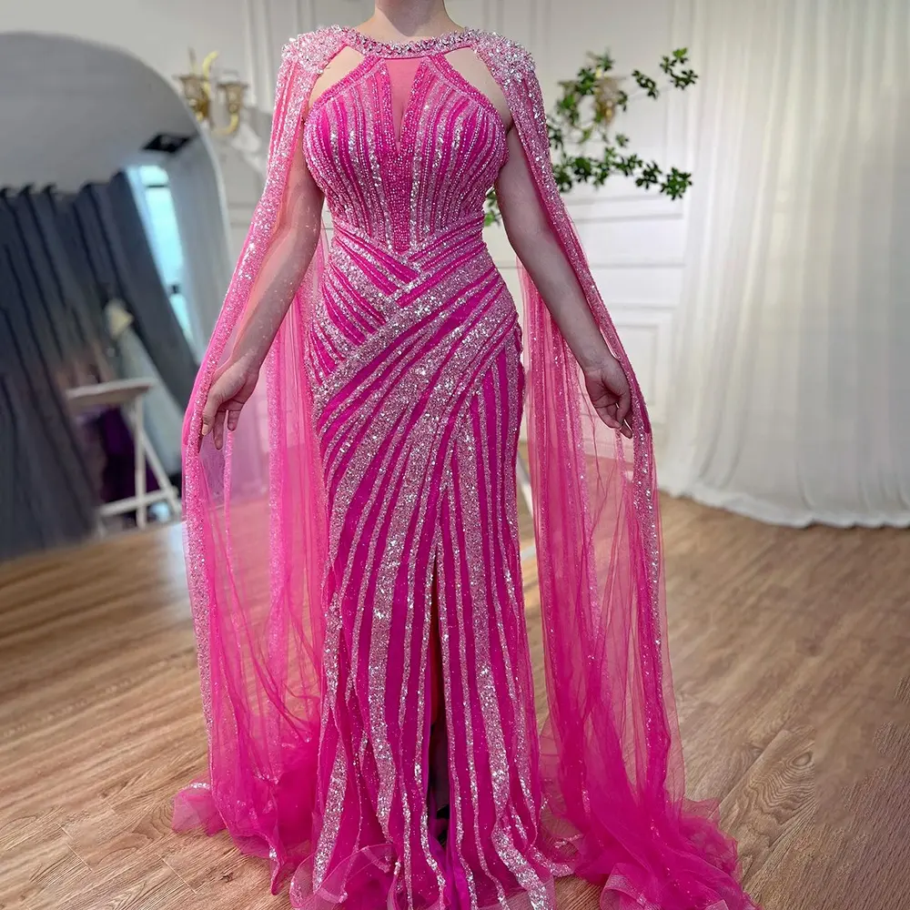 Lilac Cape Sleeves Split Open Mermaid Evening Gowns Serene Hill LA72085 Elegant Dresses For Women Formal Party