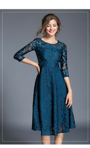 Abito Formale da Donna Taglie Forti S-5XL Nuovo <span class=keywords><strong>Stile</strong></span> 2026 in Pizzo Traspirante Estivo con Maniche a Tre Quarti e Scollo a O, Lunghezza al Ginocchio - Product Image 4