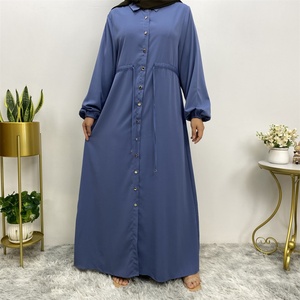 6289 #   Vestido Abaya Cómodo y Suave de Tela Nida con Puños Elásticos y Botones Delanteros, Ropa Casual Musulmana Islámica - Product Image 2