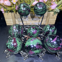 Sphères de Zoisite avec rubis naturel, pierre semi-précieuse, bonne réaction aux UV, boule de cristal pour la guérison et la méditation