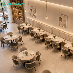 Modern Restaurant Booth <b>Set</b> <b>Round</b> <b>Table</b> Faux Marble Top Wood Frame 6 Seats Commercial <b>Dining</b> Furniture - Product Image 1