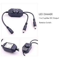 Kabel Splitter Daya DC 12V 1 Female ke 2 Male dengan Saklar Rotasi Pengontrol Dimmer LED, Konduktor Tembaga, Isolasi PVC untuk Lampu