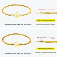 Bracelet étanche XD MB373 2,5 mm/3 mm avec fil d'acier doré, perles porte-bonheur 3D, bracelet en fil d'acier doré