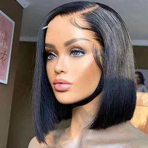 Peluca Bob Corta Lisa Barata con Encaje Frontal, Peluca de Cabello Humano Virgen <span class=keywords><strong>Natural</strong></span> HD, <span class=keywords><strong>Pelucas</strong></span> Frontales de Encaje Totalmente Transparentes para Mujeres Negras - Product Image 1