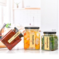 Bocal carré moderne en verre transparent pour cornichons, miel, sauce chili, confiture, pâte, emballage domestique, bouteille scellée sans BPA, anti-fuite