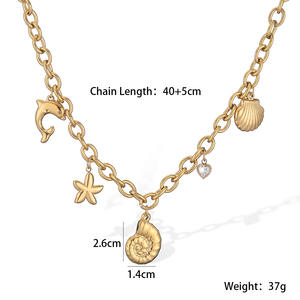 Gaya laut kerang + kerang + liontin + kalung Multi elemen liontin lumba-lumba kalung halus kualitas tinggi 18k perhiasan berlapis emas - Product Image 6