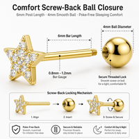 Boucles d'oreilles clous élégantes en acier inoxydable avec zircon, design religieux personnalisé, étoile et lune, cadeau de fête pour femme