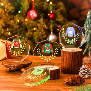 Acrylique clair pull de noël moche imprimé trophée drôle pull de noël récompense de fête pull moche concours prix bloc - Product Image 4