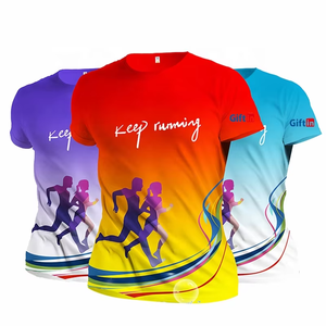 T-shirt de course à pied pour marathon, personnalisé OEM, 100 % polyester, séchage rapide, coupe ajustée, impression par transfert thermique, sublimation, pour hommes. - Product Image 1