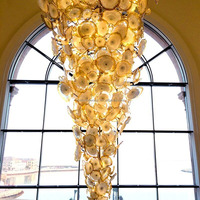Lustre de luxe en verre soufflé artisanal de Murano, grande plaque florale, éclairage artistique moderne pour hall d'hôtel et salle de banquet