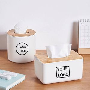 Boîte à mouchoirs promotionnelle personnalisée avec logo, cadeau publicitaire, boîte à mouchoirs de luxe pour la maison et la voiture, en plastique avec couvercle en bambou - Product Image 1