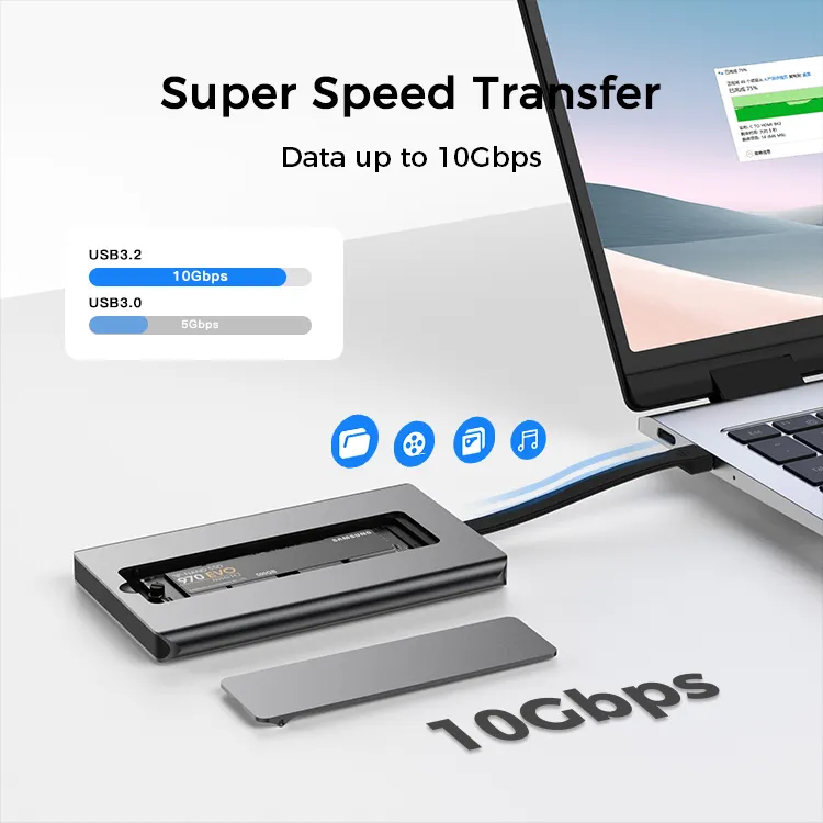 M.2 NVMe & SATA magnetisches SSD-Housing 10 Gbps USB C 3.2 Gen2 SSD-Housing für M.2 M und B+M Schlüssellangröße 2280/2260/2242/2230