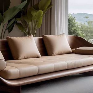 <span class=keywords><strong>Canapé</strong></span> <span class=keywords><strong>droit</strong></span> en bois de noyer <span class=keywords><strong>noir</strong></span>, moderne et sobre, luxueux, adapté au salon d'une villa. - Product Image 2
