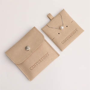 PUPPYSEW Microfiber <b>Sand</b> <b>Color</b> Jewelry Bag with Insert Pad Jewelry Pouch With Button Necklace Packaging Bag With Logo - Product Image 3