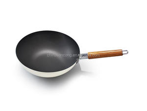 Sartén <span class=keywords><strong>Wok</strong></span> de hierro esmaltado de fondo plano con tapa y mango de madera-<span class=keywords><strong>Universal</strong></span> para inducción, eléctrica, horno, Artesanía no tóxica sin recubrimiento - Product Image 5